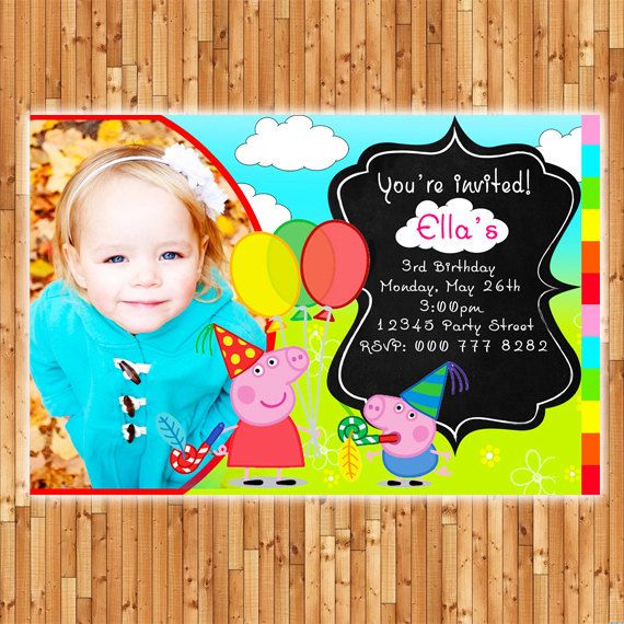Convite com foto para festa Peppa Pig