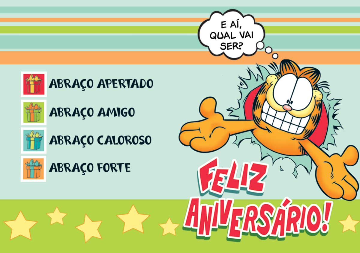 cartão de aniversário garfield aberto