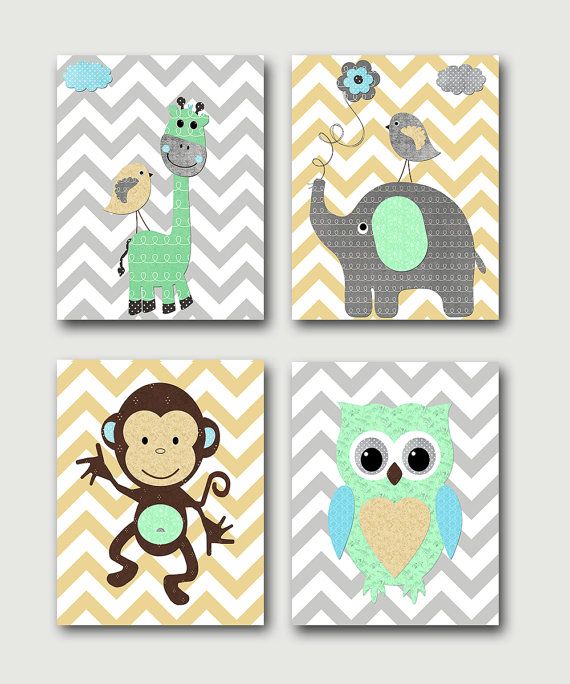 quadro para quarto de bebê animais colagem