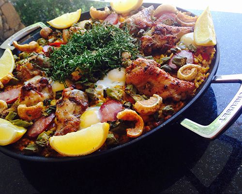 chá de bebê cardápio paella mineira
