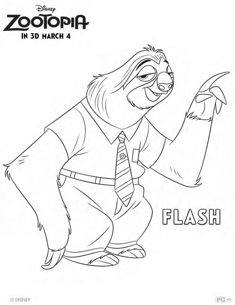 Flash preguiça Zootopia para colorir