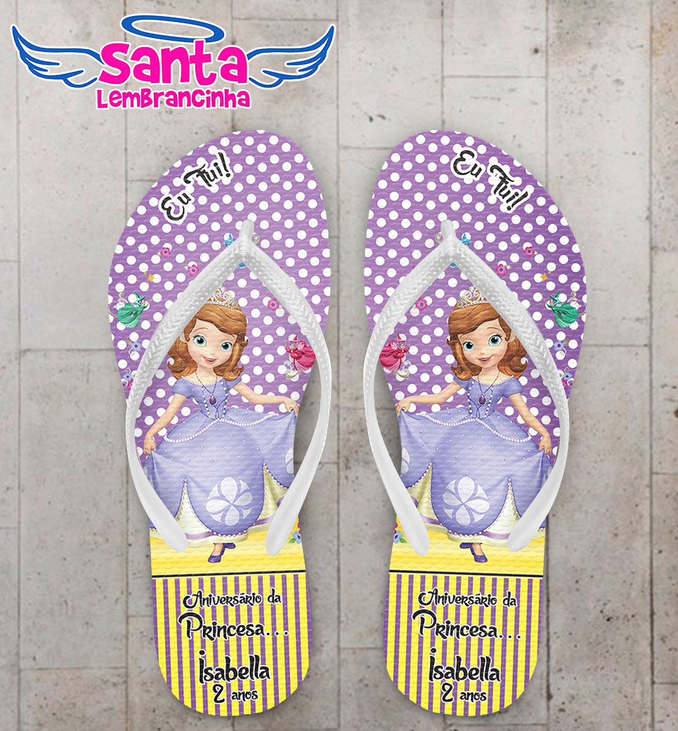Chinelo personalizado com o tema da festa Princesa Sofia