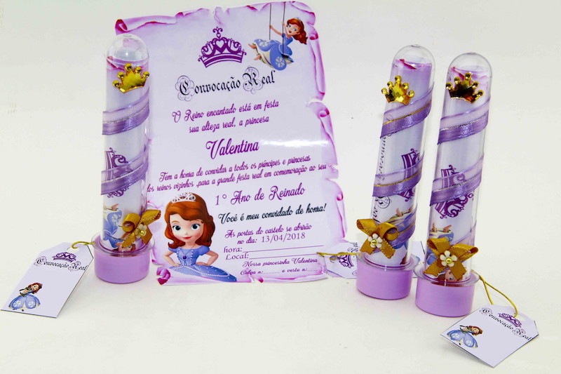 Convite de festa Princesa Sofia em formato de pergaminho