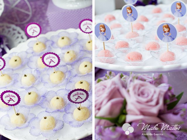 Docinhos clássicos com toppers da Princesa Sofia