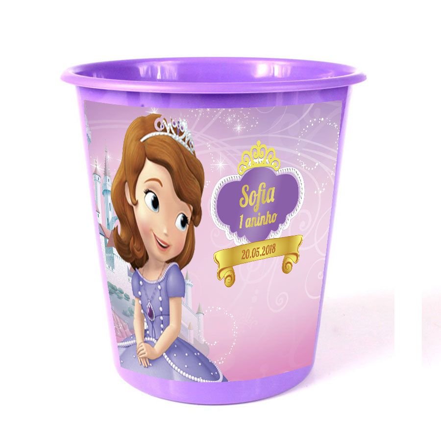 Balde de pipoca como lembrancinha de festa Princesa Sofia