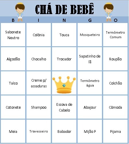 bingo chá de bebê com presentes