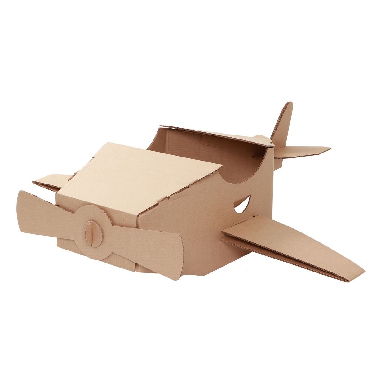 Avião de papelão feito com caixa e tubos de papel
