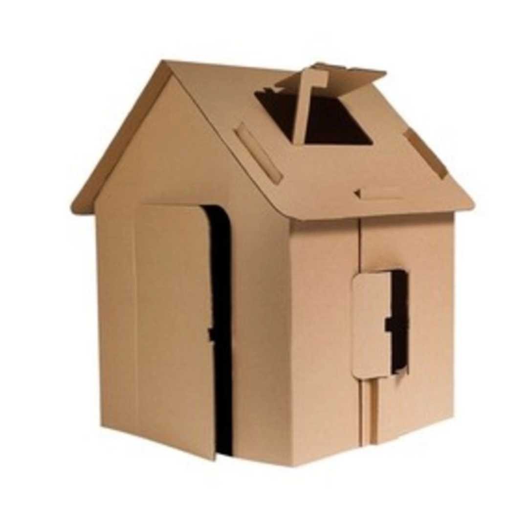 Casinha de papelão feita com caixa grande