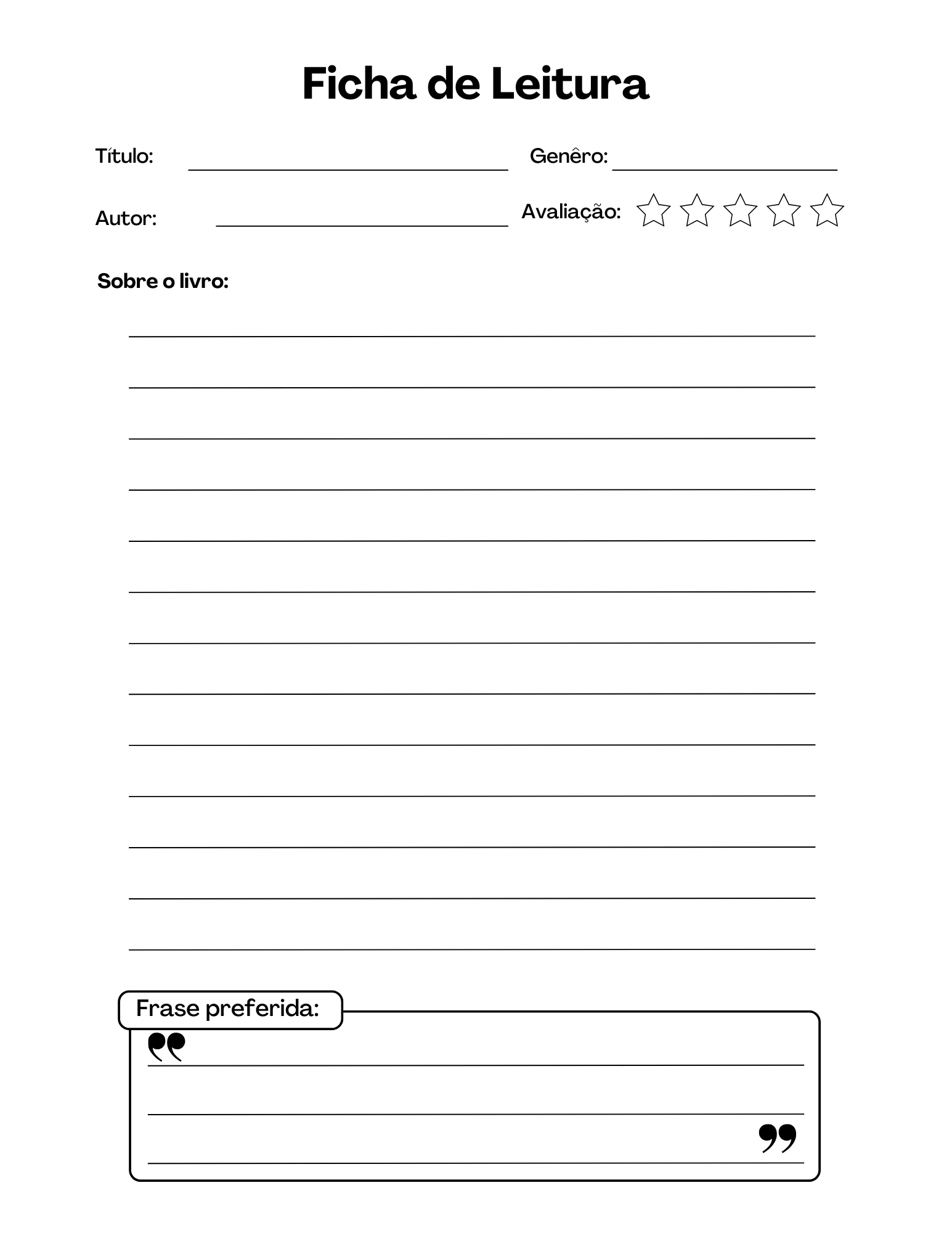 ficha de leitura grátis para baixar