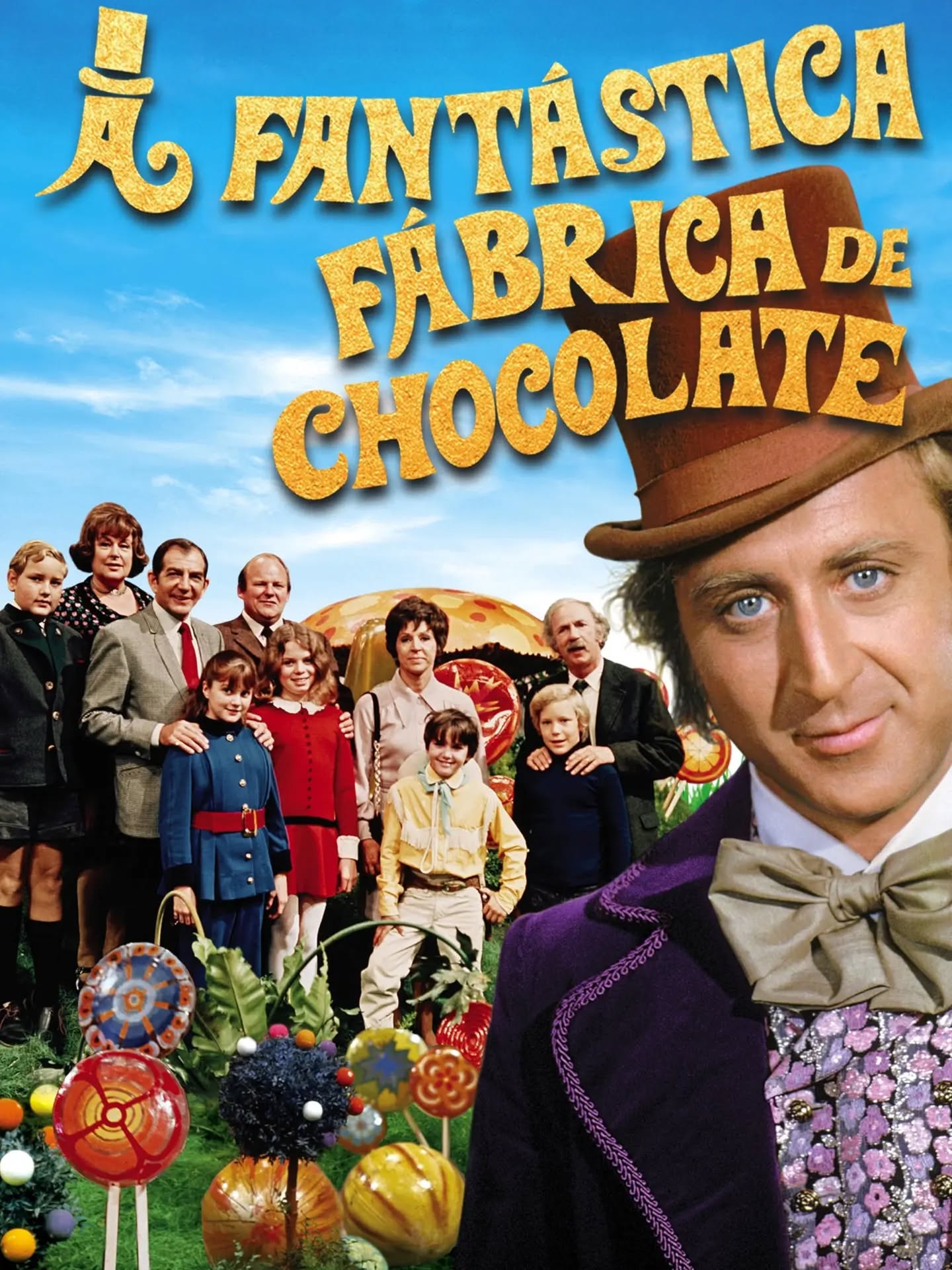 Capa do filme A Fantástica Fábrica de Chocolate de 1971 com Gene Wilder como Willy Wonka