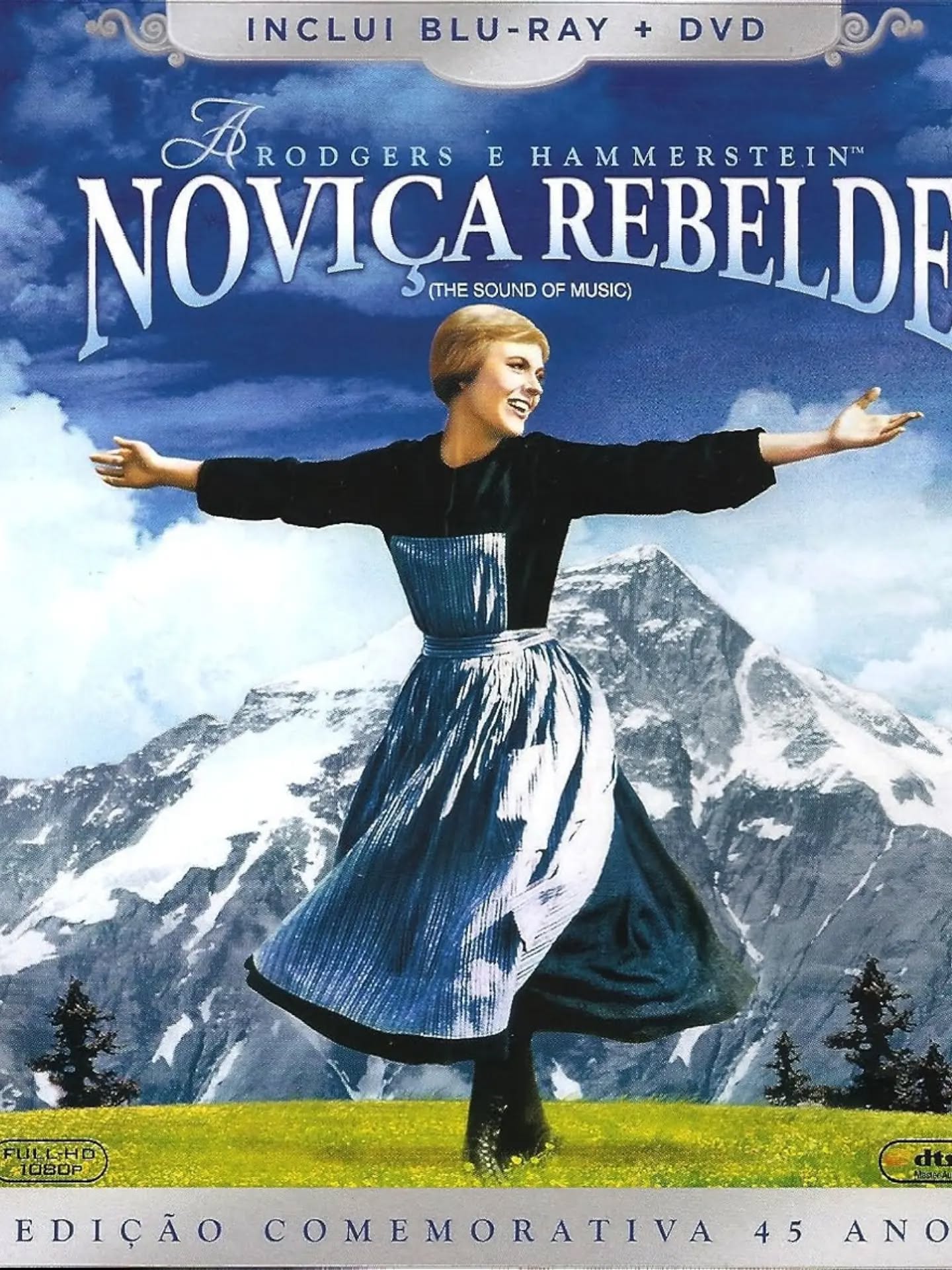 Capa do filme A Noviça Rebelde de 1965 com Julie Andrews nos Alpes